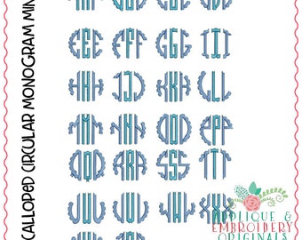 Applique and Embroidery Originals Digital Design-590 Scalloped Circular Monogram Mini Font Design for embroidery machine bx pes dst jef vp3