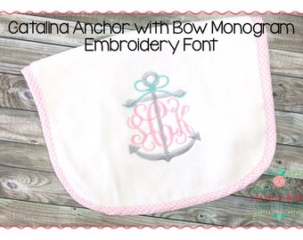 Applique and Embroidery Originals Digital Design - 260 Catalina Anchor with Bow Monogram Embroidery Frame Font for embroidery machine