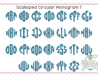 Applique and Embroidery Originals Digital Design- 393 Scalloped Circular Mini Monogram Embroidery Font Design for embroidery machine