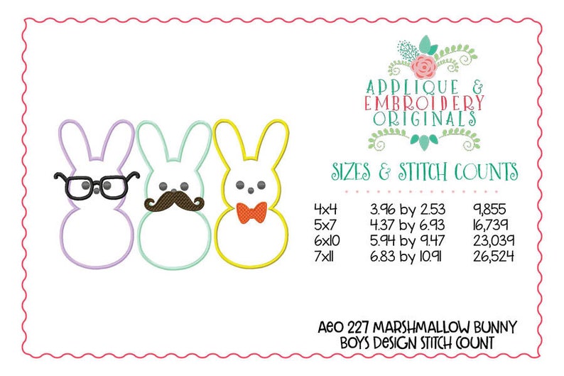 Applique and Embroidery Originals Digital Design 227 Marshmallow Bunny Rabbit Boy Trio Applique Design for Easter, instant download image 2