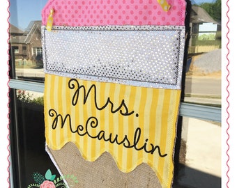 Applique and Embroidery Originals Digital Design - 341 Pencil Door Hanger In-The-Hoop  for teacher, school Applique Design, instant download