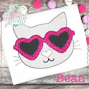 Applique & Embroidery Originals Digital Design 2300 Kitty Heart Sunglasses Valentine&#39;s Day All-In-One Applique Design Embroidery Machine
