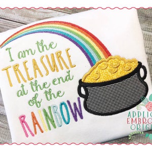 Applique and Embroidery Originals Digital Design -204 Treasure at End of Rainbow Pot Gold St Patrick&#39;s Day Applique Design, instant download