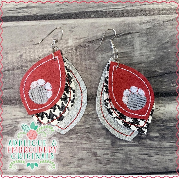 Applique & Embroidery Originals Digital Design 2006 Elephant Print Layered Earrings In-The-Hoop  Design embroidery machine, instant download