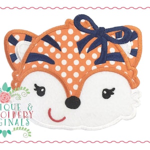 Applique and Embroidery Originals Digital Design -039 Tiger Mascot Head Girl with Bow for Football or Zoo instant download