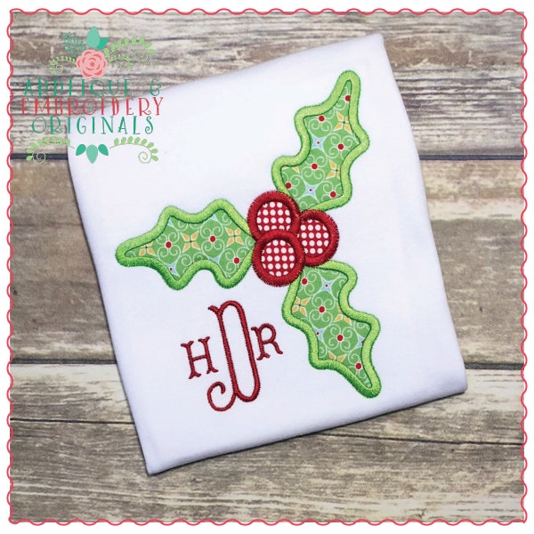Applique & Embroidery Originals Digital Design 1226 Holly and Berries Christmas Applique Design embroidery Machine, instant download