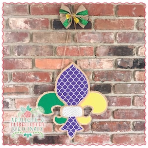 Applique & Embroidery Originals Digital Design 1415 Fleur De Lis Mardis Gras Satints Door Hanger In-The-Hoop Applique Design, download