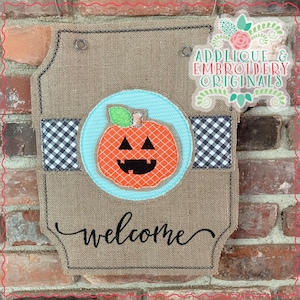 Applique & Embroidery Originals Digital Design 2056 Jack O lantern Halloween Interchangeable Tab Door Hanger Design, instant download