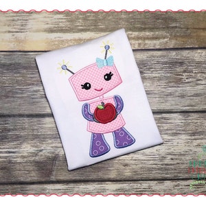 Applique and Embroidery Originals Digital Design- 413 Robot Girl Apple Back to School Day Applique Design, instant download, kindergarten