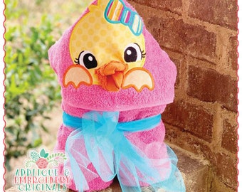 Applique and Embroidery Originals Digital Design - 1638 Duck Girl Hooded Towel In-The-Hoop w/PDF tutorial Applique Design embroidery machine