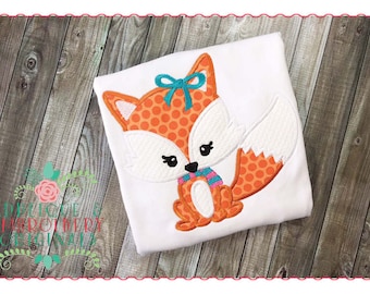 Applique and Embroidery Originals Digital Design -- 142 Fox Scarf Girl Bow Applique Design for Christmas, instant download