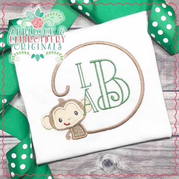 Applique & Embroidery Originals Digital Design 1911 Monkey Tail Monogram Frame Animal Zoo Applique Design download, embroidery machine