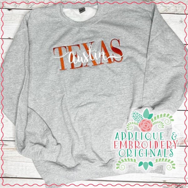 Applique & Embroidery Originals Digital Design 3344 TEXAS Word Art Name State Hometown instant download