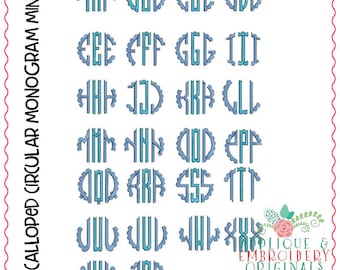 Applique and Embroidery Originals Digital Design-590 Scalloped Circular Monogram Mini Font Design for embroidery machine bx pes dst jef vp3