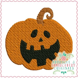 May include: Orange pumpkin with a black jack-o'-lantern face. The pumpkin has a textured surface and a stem.