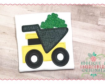 Applique and Embroidery Originals Digital Design - 216 St. Patricks Day Dump Truck Shamrock Quick Stitch Applique Design, instant download