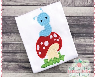 Oryginalne aplikacje i hafty Projekt cyfrowy - 1459 Gąsienica i grzyb Projekt aplikacji na lato i wiosnę, do natychmiastowego pobrania