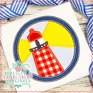 Applique en borduurwerk originelen digitale design 1805 licht huis in cirkel applique design nautische Oceaan Zee meer Sumemer Instant Download