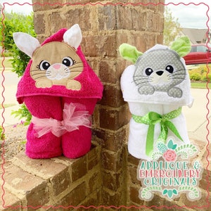 Applique & Embroidery Originals Digital Design - 2616 Kitty Cat Peeker Set Hooded Towel In-The-Hoop w/PDF tutorial Applique Design