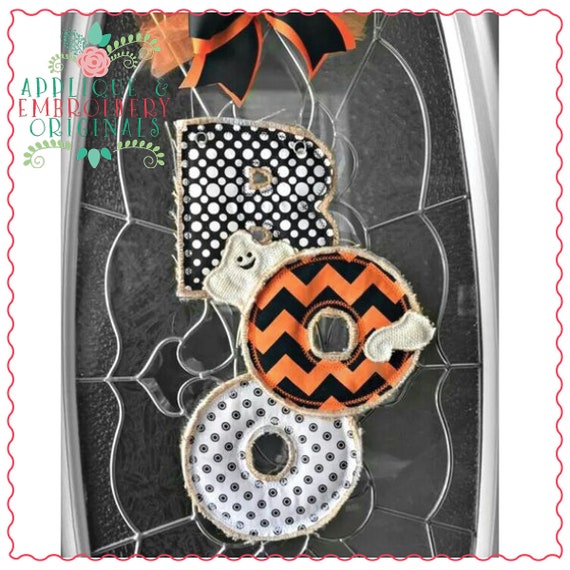 Applique and Embroidery Originals Digital Design - 733 BOO Ghost Door Hanger In-The-Hoop Halloween Applique Design, instant download