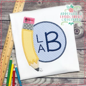 Applique & Embroidery Originals Digital Design 1898 Pencil Monogram Frame Back 2 School Applique Design instant download, embroidery machine