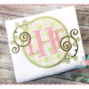 Applique and Embroidery Originals Digital Design - 203 Shamrock Swirls Monogram Frame St Patrick&#39;s Day Applique Design, instant download