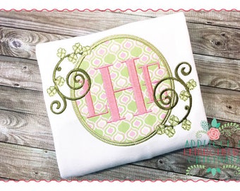 Applique and Embroidery Originals Digital Design - 203 Shamrock Swirls Monogram Frame St Patrick's Day Applique Design, instant download