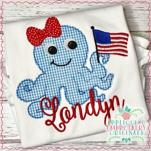 Applique & Embroidery Originals Digital Design 3005 Patriotic Octopus Girl with Flag Applique Design, instant download, patriotic