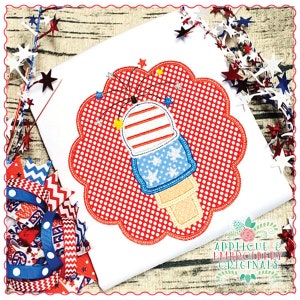 Applique & Embroidery Originals Diseño Digital AEO 1746 446 4 de julio Helado Cono Applique Diseño, descarga instantánea, patriótico, memorial