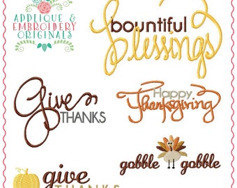 Applique and Embroidery Originals Digital Design -- 1213 Thanksgiving Sentiments Embroidery Design, instant download Thanksgiving