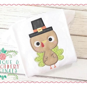 Applique and Embroidery Originals Digital Design - 032 Pilgrim Hat Turkey Applique Design for Thanksgiving and Fall