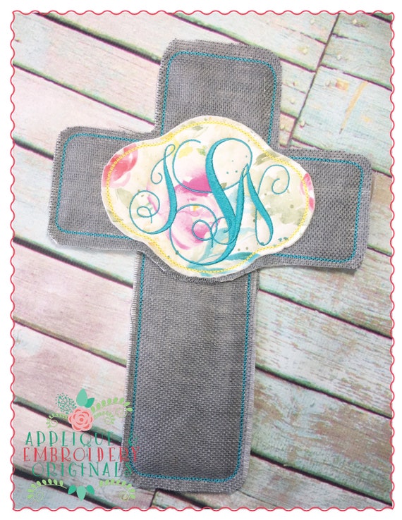Applique and Embroidery Originals Digital Design - 268 Cross Monogram Door Hanger In-The-Hoop Applique Design, instant download