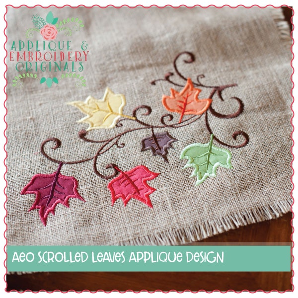 Applique and Embroidery Originals Digital Design - 747 Scrolled Leaves Applique Design Thanksgiving Fall for Towels, instant download