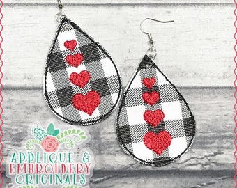 Applique & Embroidery Originals 2350 Four Heart Valentine's Day Earrings In-The-Hoop Digital Design embroidery machine, instant download