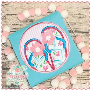 Applique and Embroidery Originals Digital Design 1708 Flip Flops in Circle Applique Design for Summer Embroicery, instant download