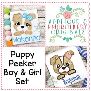 Applique and Embroidery Originals Digital Design - 1627 Puppy Peeker Set Applique Design for Easter embroidery machine, instant download