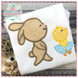 Applique and Embroidery Originals Digital Design - 1521 Bunny Rabbit & Chick Parade Broken Egg Applique Design Easter, instant download