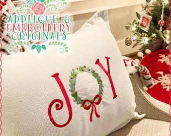 Applique & Embroidery Originals Digital Design2241 Christmas Joy with Wreath Bow Design, instant download