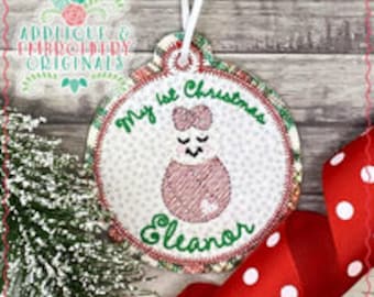 Applique & Embroidery Originals Digital Design 2853 My 1st Christmas Girl Ornament Applique Design Embroidery Machine instant download