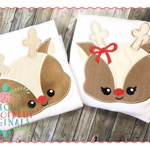Applique and Embroidery Originals Digital Design --  111 Reindeer Face Boy and Girl SET Applique Design for Christmas, instant download