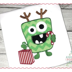 Applique and Embroidery Originals Digital Design -- 473 Festive Monster Present Candy Design for Merry Christmas Holiday, instant download