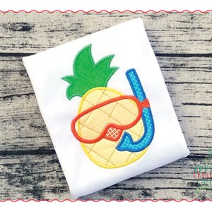 Design digital original de apliques e bordados - 390 Máscara de abacaxi Scuba Snorkel Applique bordado para o verão, download instantâneo.