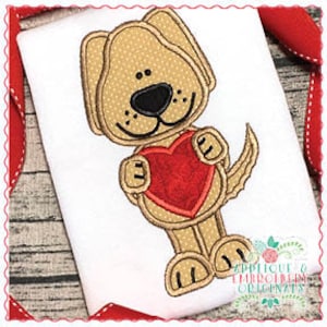 4Applique und Stickerei originale Digital Design 1363 Herz pochen Welpen Hund Welpen Applikation Stickerei-Maschine-digitale download instant