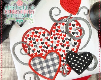 Applique & Embroidery Originals Digital Design 2344 Hearts with Swirls Valentine's Day Applique Design Embroidery Machine, instant download