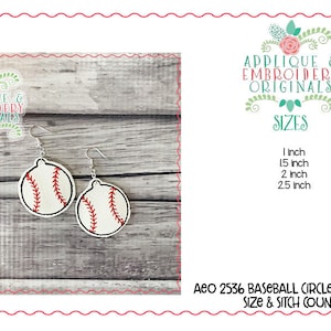 Applikation und Embroidery Originals Digital Design 2536 Baseball Kreis Ohrringe In-The-Hoop Design Stickmaschine, sofortiger Download
