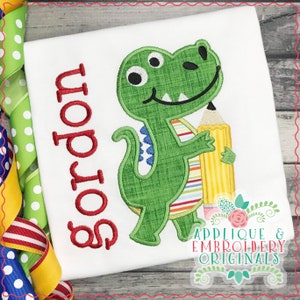 Applique & Embroidery Originals Digital Design 3038 Dinosaur with Pencil Back 2 School Applique Design instant download, embroidery machine