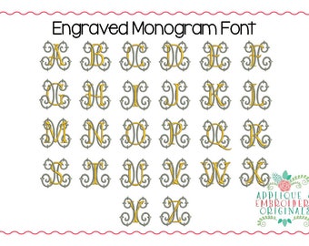 Applique and Embroidery Originals Digital Design - 305 Engraved Monogram Embroidery Font Design for embroidery machine, instant download