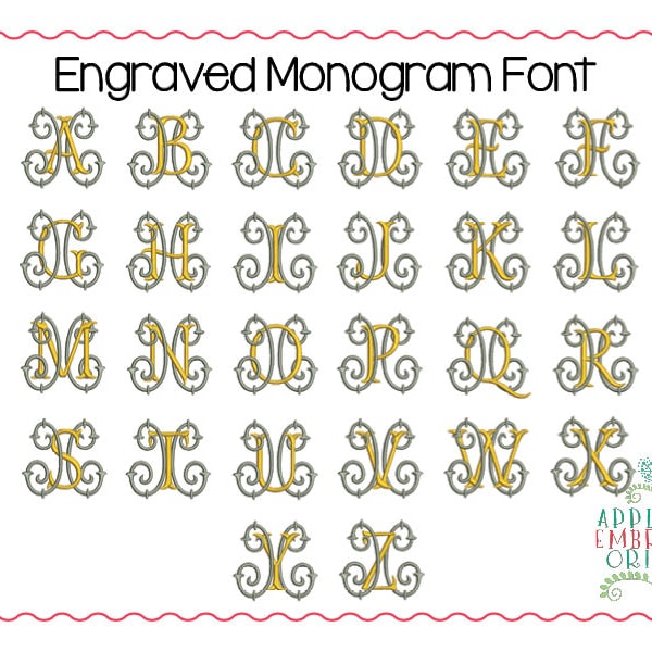 Applique and Embroidery Originals Digital Design - 305 Engraved Monogram Embroidery Font Design for embroidery machine, instant download