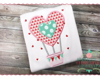 Applique and Embroidery Originals Digital Design - 187 Heart Hot Air Balloon Banner Applique Design for Valentine's Day, instant download