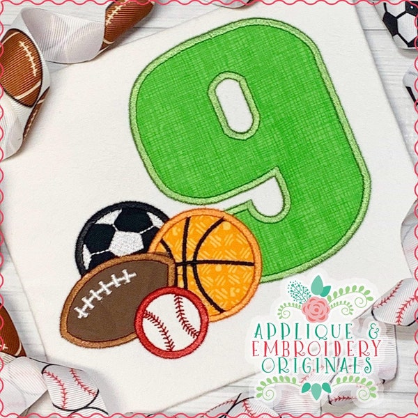 Applique and Embroidery Originals Digital Design - 2052 Sporty Number 9 Applique Design, instant download